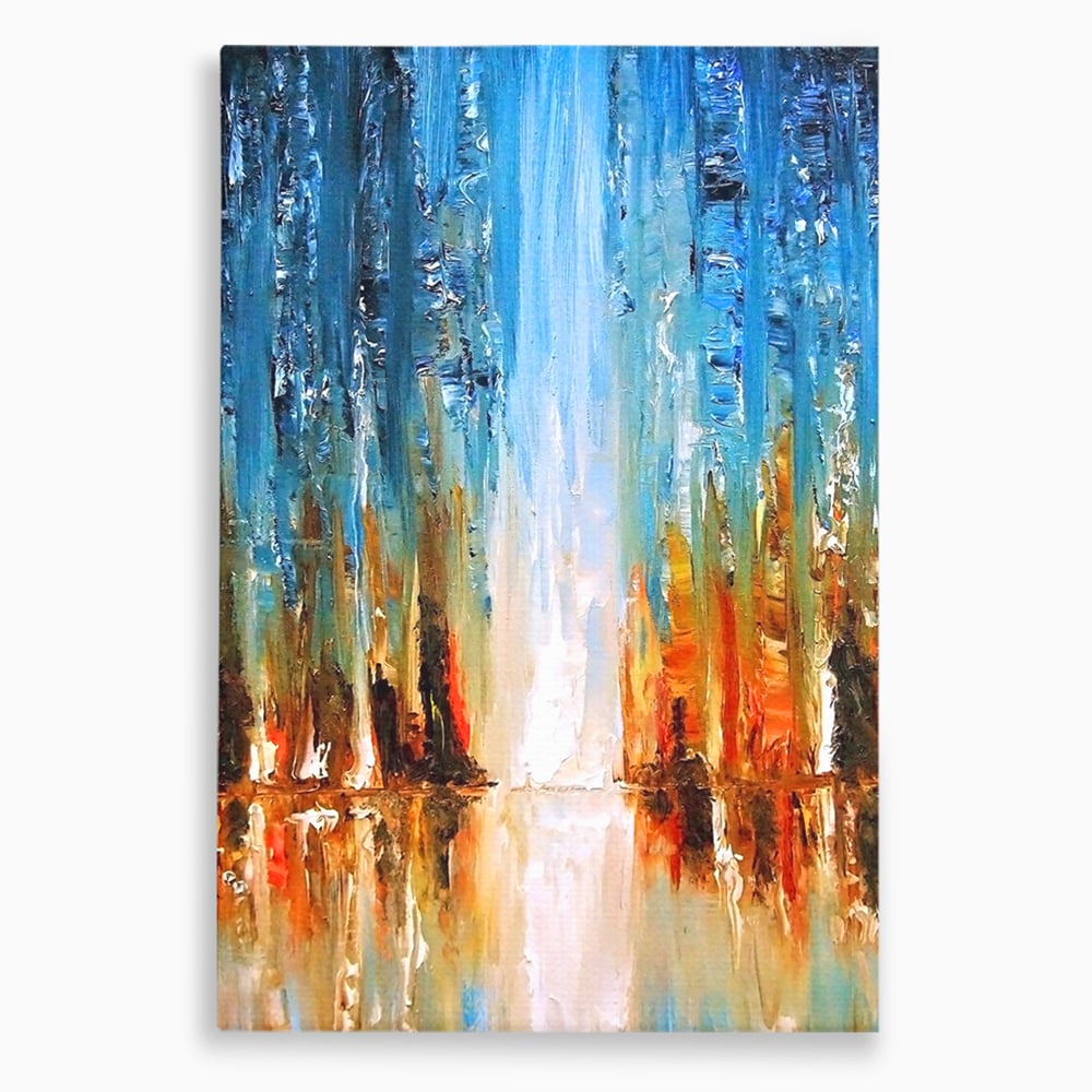 Tablou canvas cu pictura abstracta cu cascada albastra, fara rama, pe sasiu de lemn